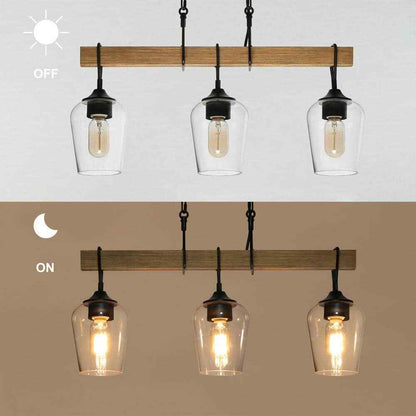 Uolfin Modern Black 25 in. 3-Light Chandelier w/ Painted Wood Accents