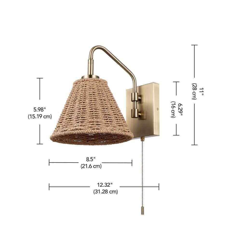 Globe Electric Novogratz Matte Brass Finish Wall Sconce w/ Rattan Wood Shade