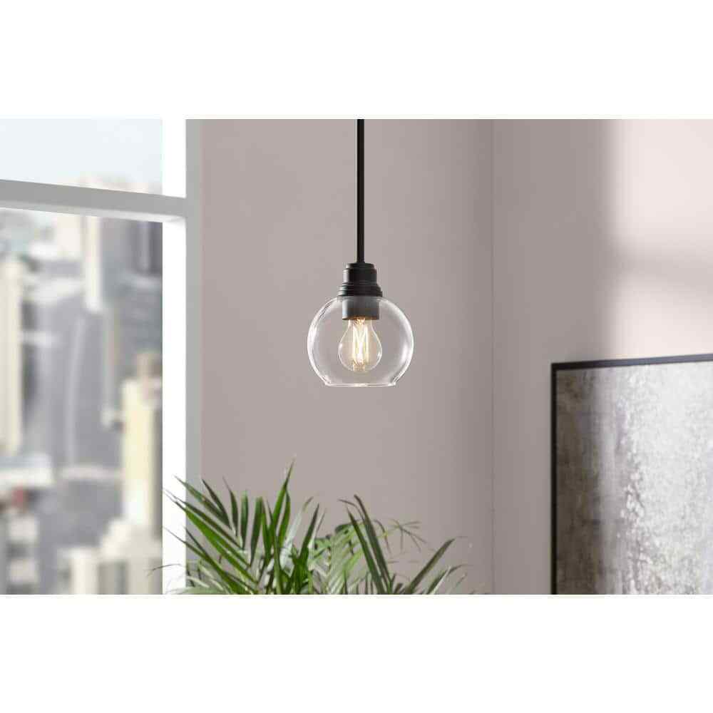 Hampton Bay Florabelle 6 in. Mini-Pendant Matte Black Clear Globe Glass Shade