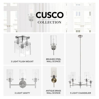 Globe Electric Cusco 13 in. 3-Light Brushed Steel Semi-Flush Mount Ceiling Light