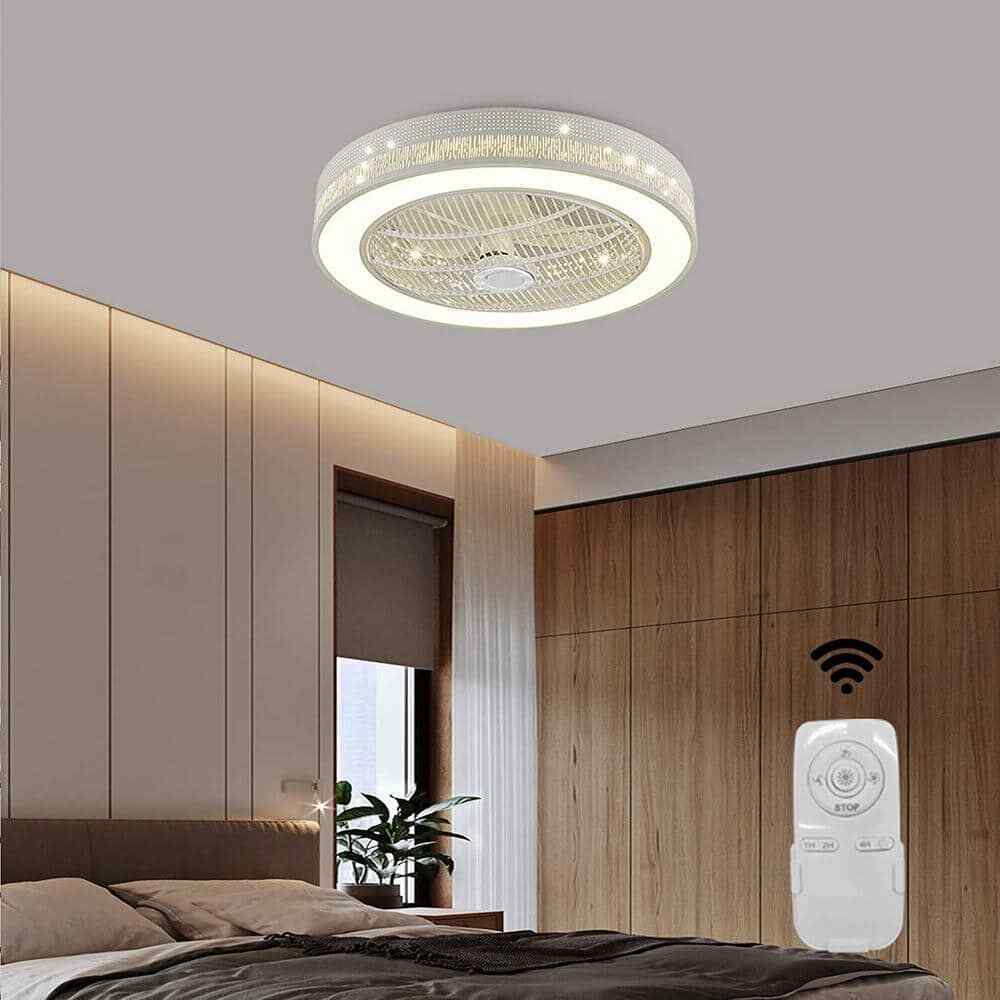 OUKANING 22 in. Modern Integrated LED White Round Semi Flush Mount Ceiling Fan