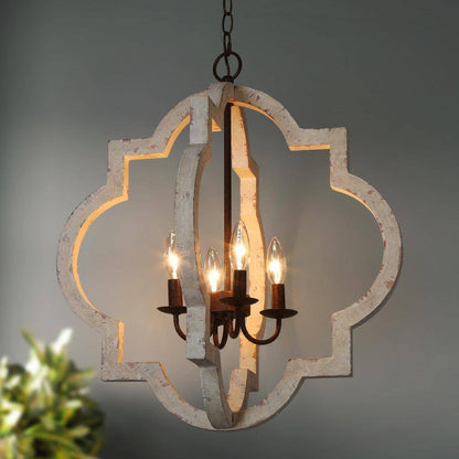 LNC Modern Chandelier 4-Light Distressed White Weathered Wood Adjustable Pendant