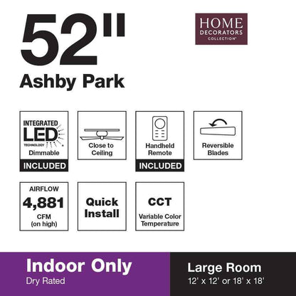 Home Decorators Ashby Park 52 in. White LED Brushed Nickel Ceiling Fan