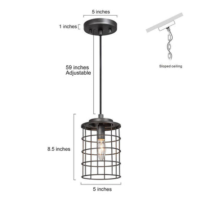 LNC 1-Light Farmhouse Rustic Gray Mini Pendant Cage Foyer Hall Island Bar Light