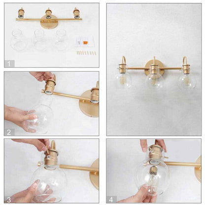 LNC Robb Modern 3-Light Gold Bathroom Vanity Light Interior Powder Room Lighting