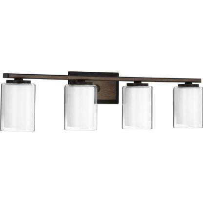 Progress Lighting Mast 4-Light Antique Bronze Clear Glass Coastal Bath Vanity