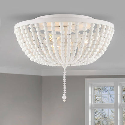 JONATHAN Y Allison 15 in. White Wood Beaded/Metal LED Flush Mount JYL9019D