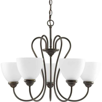 Progress Lighting Heart Antique Bronze Etched Glass Farmhouse Chandelier Light