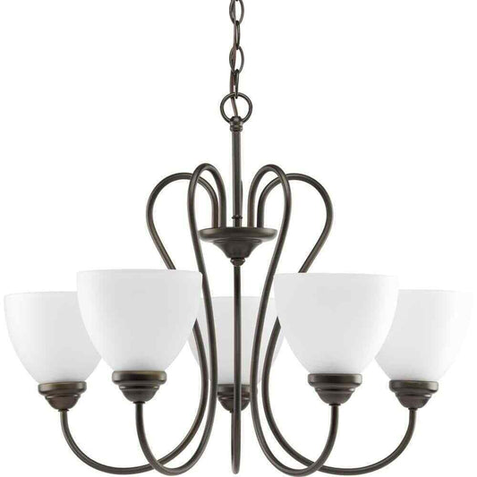 Progress Lighting Heart Antique Bronze Etched Glass Farmhouse Chandelier Light