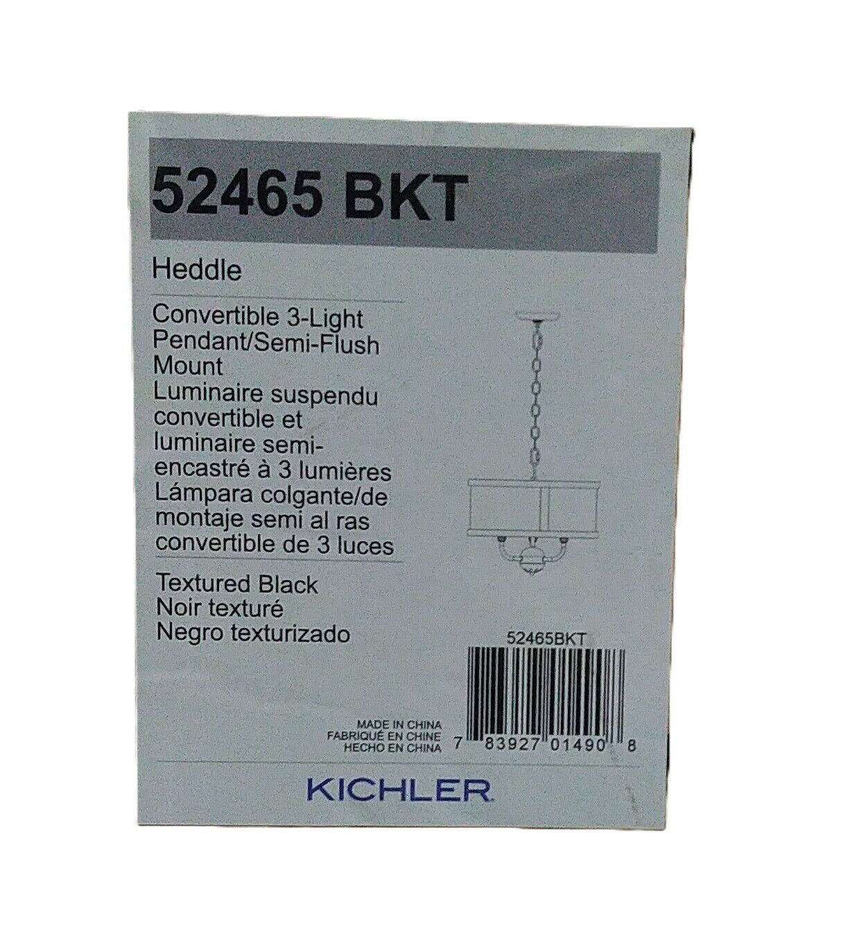 KICHLER Heddle 15.5 in. 3-Light Textured Black Vintage Shaded Drum Chandelier