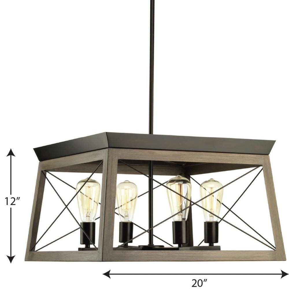 Progress Lighting Briarwood 4-Light Antique Bronze Farmhouse Square Chandelier