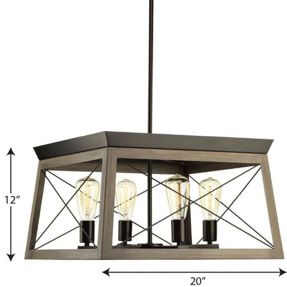 Progress Lighting Briarwood 4-Light Antique Bronze Farmhouse Square Chandelier