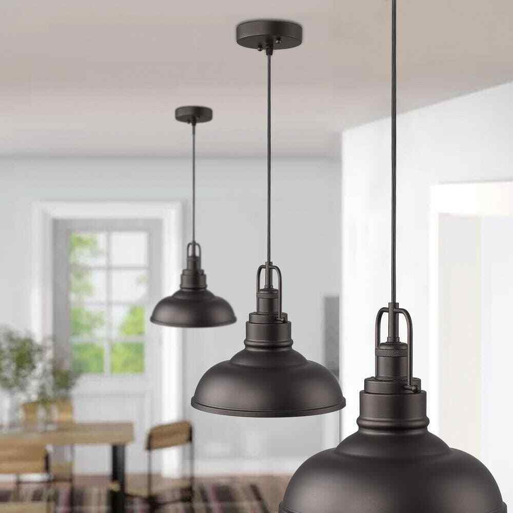 JAZAVA Oil Rubbed Bronze Large Pendant Light w/ Metal Shade