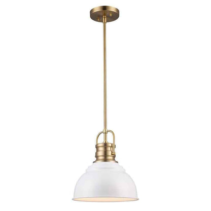 Home Decorators Shelston 10 in. White and Brass Hanging Pendant w/ Metal Shade