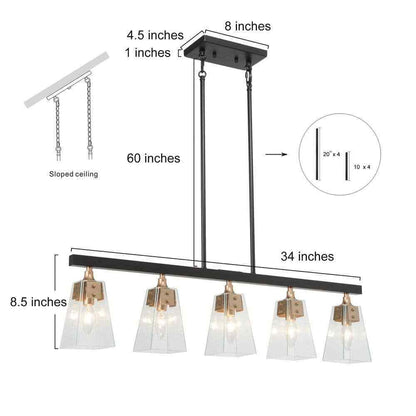 Uolfin Modern Farmhouse Gold Chandelier Black Dining Chandelier w/ Seeded Glass