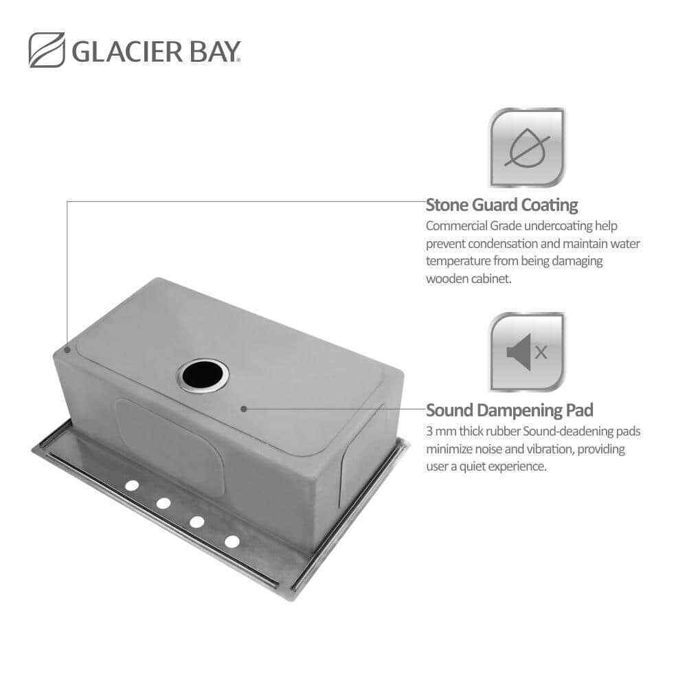 Glacier Bay 32 in. Tight Radius Drop-in 16G SS 4-Hole Single Bowl Kitchen Sink