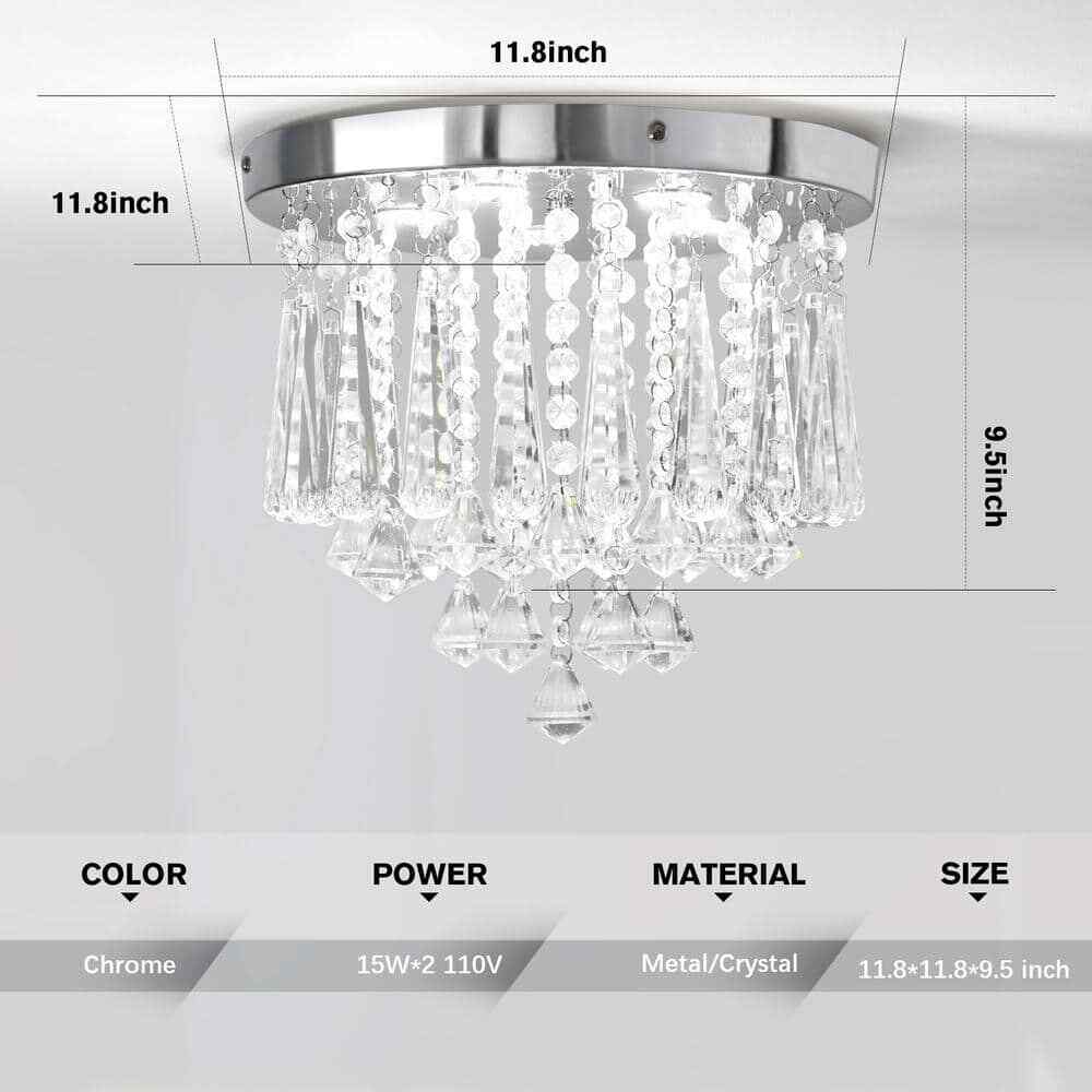 TOZING White Modern Indoor Dimmable LED Crystal Linear Flush Mount Ceiling Light