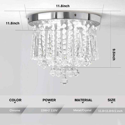 TOZING White Modern Indoor Dimmable LED Crystal Linear Flush Mount Ceiling Light