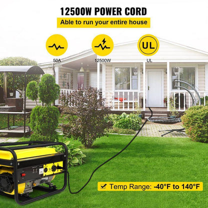 VEVOR 15 ft. 6/3 plus 8/1 50 Amp 110-Volt Generator Extension Cord 4-prong