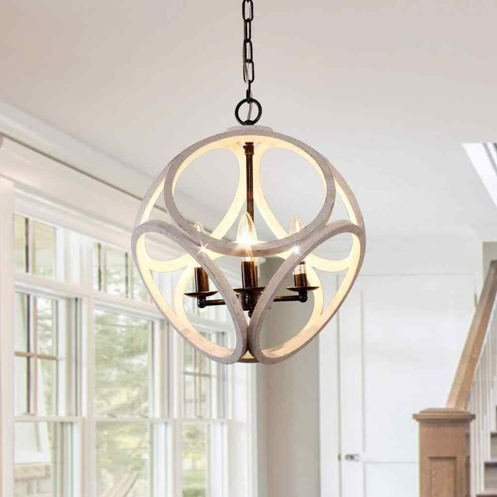 Oaks Aura Chester Rustic 4-Light Distressed White Candle Wood Chandelier