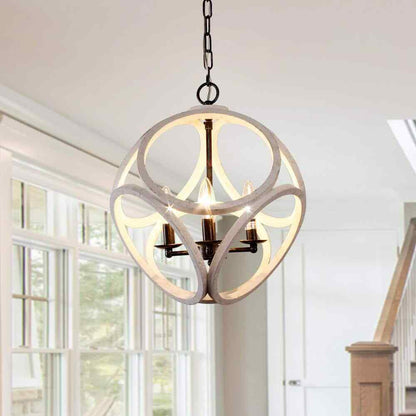 Oaks Aura Chester Rustic 4-Light Distressed White Candle Wood Chandelier
