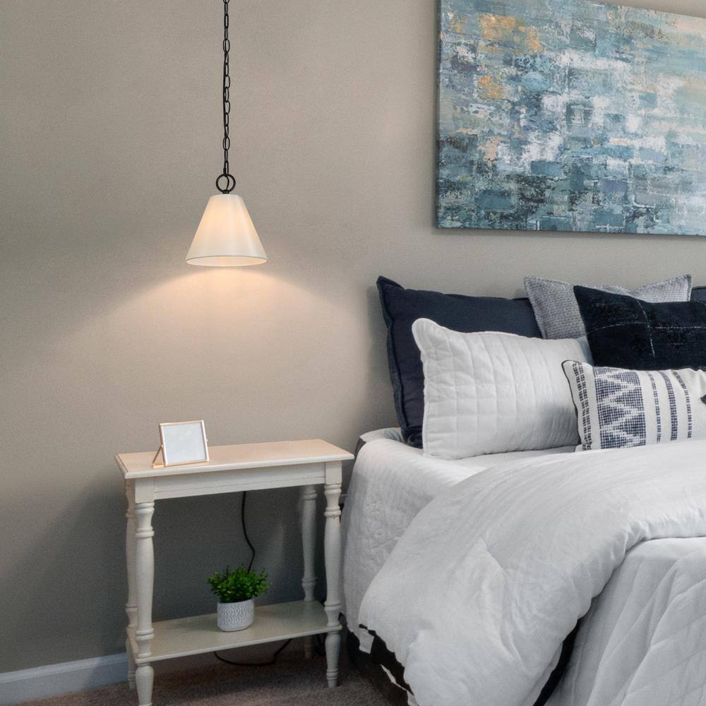LNC Modern White Pendant Light with Fabric Shade 1-Light