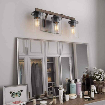 LNC Weyland Farmhouse 20 in. 3-Light Rust Black Bathroom Bar Vanity Light
