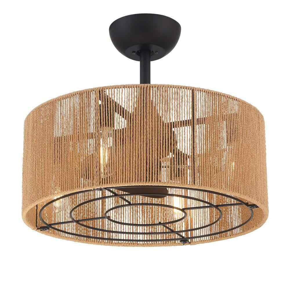 Hampton Bay Montabel 22 in. Indoor Matte Black and Natural Ceiling Fan w/ Remote