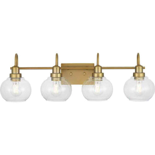 Home Decorators Halyn 31.375 in. Vintage Brass Vanity Light w/ Clear Glass