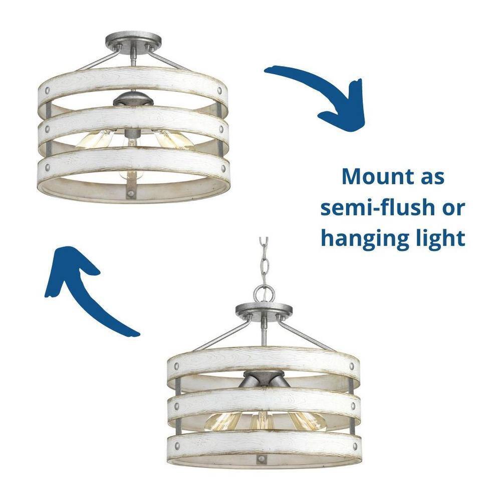 Progress Lighting Gulliver 17 in. 3-Light Galvanized Coastal Semi-Flush Light