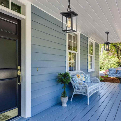 LNC Matte Black Rustic Outdoor Hanging Lantern Square Outdoor Pendant Light