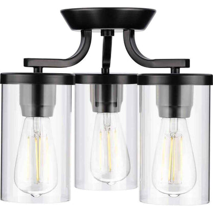 Progress Lighting Lassiter 13 in. Black 3-Light Semi-Flush Mount