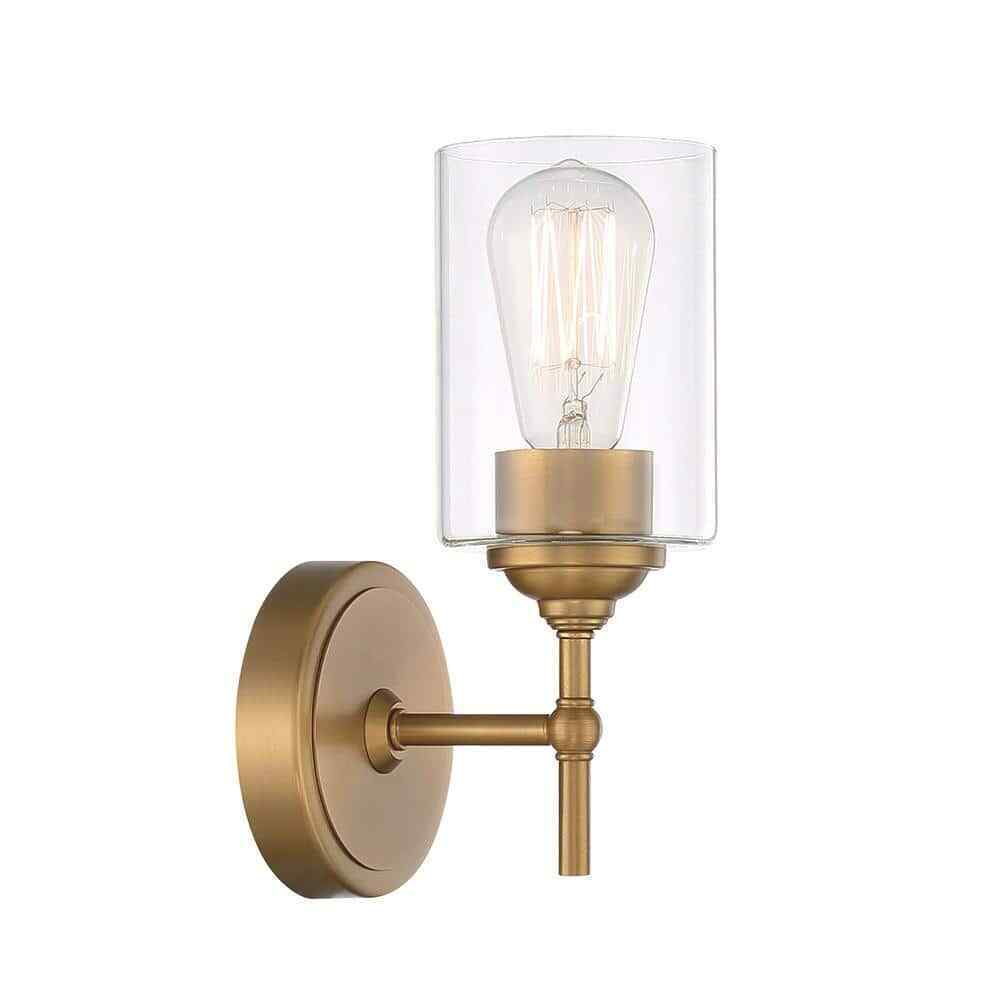 Home Decorators Ayelen 1-Light Matte Brass Clear Glass Indoor Wall Sconce