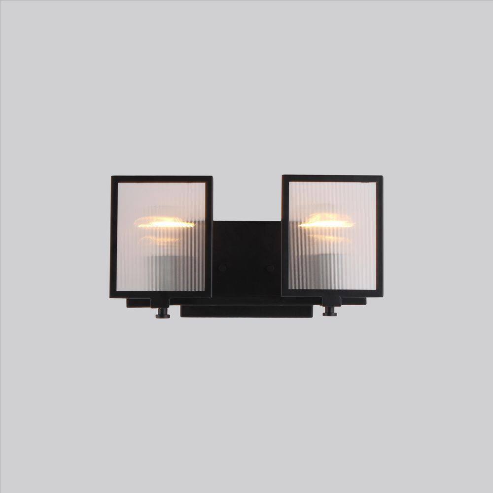 Eglo Henessy 2-Light Black and Brushed Nickel Bath Light with Reeded Glass