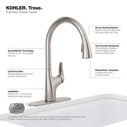 KOHLER Trove Single-Handle Pull Down Sprayer Kitchen Faucet in Vibrant Stainless