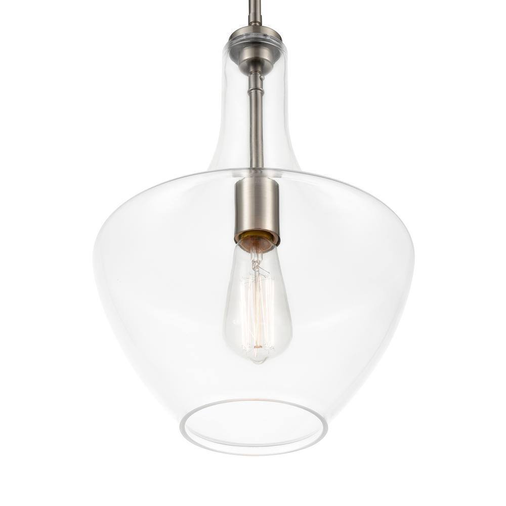 Light Society Sienna 1-Light Satin Nickel Pendant with Clear Glass Shade