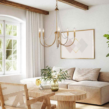 Uolfin Modern Dining Room 5-Light Brushed Gold Candlestick Chandelier