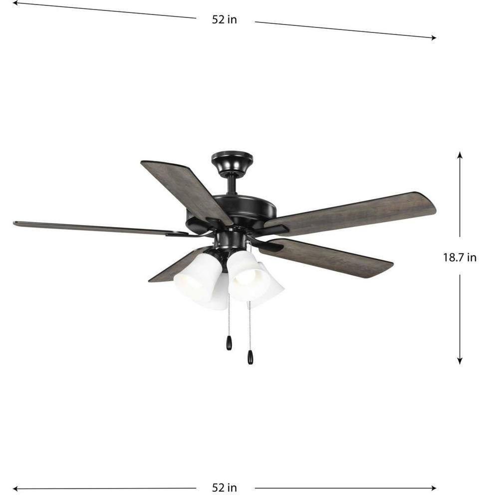 Progress Lighting AirPro 52 in. Black 5-Blade AC Motor Transitional Ceiling Fan