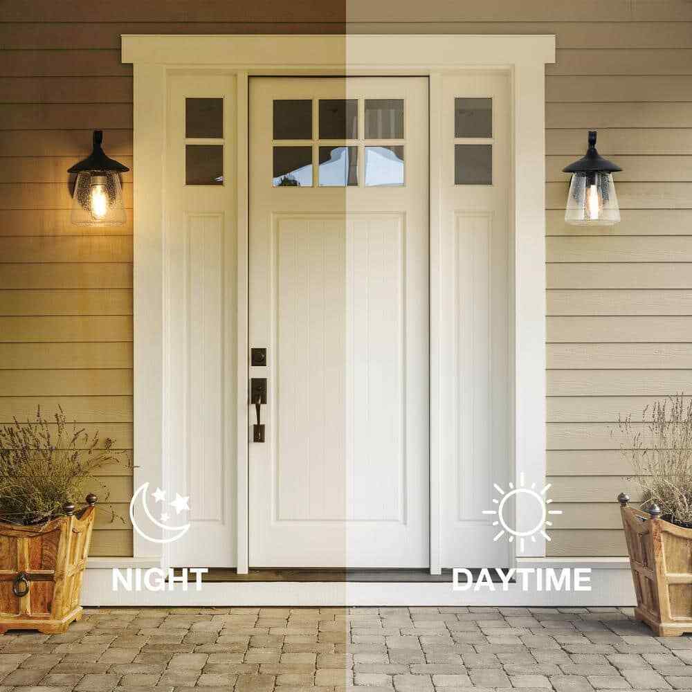 LNC Modern Frosted Black Porch Outdoor Wall Sconce 1-Light Exterior Lantern