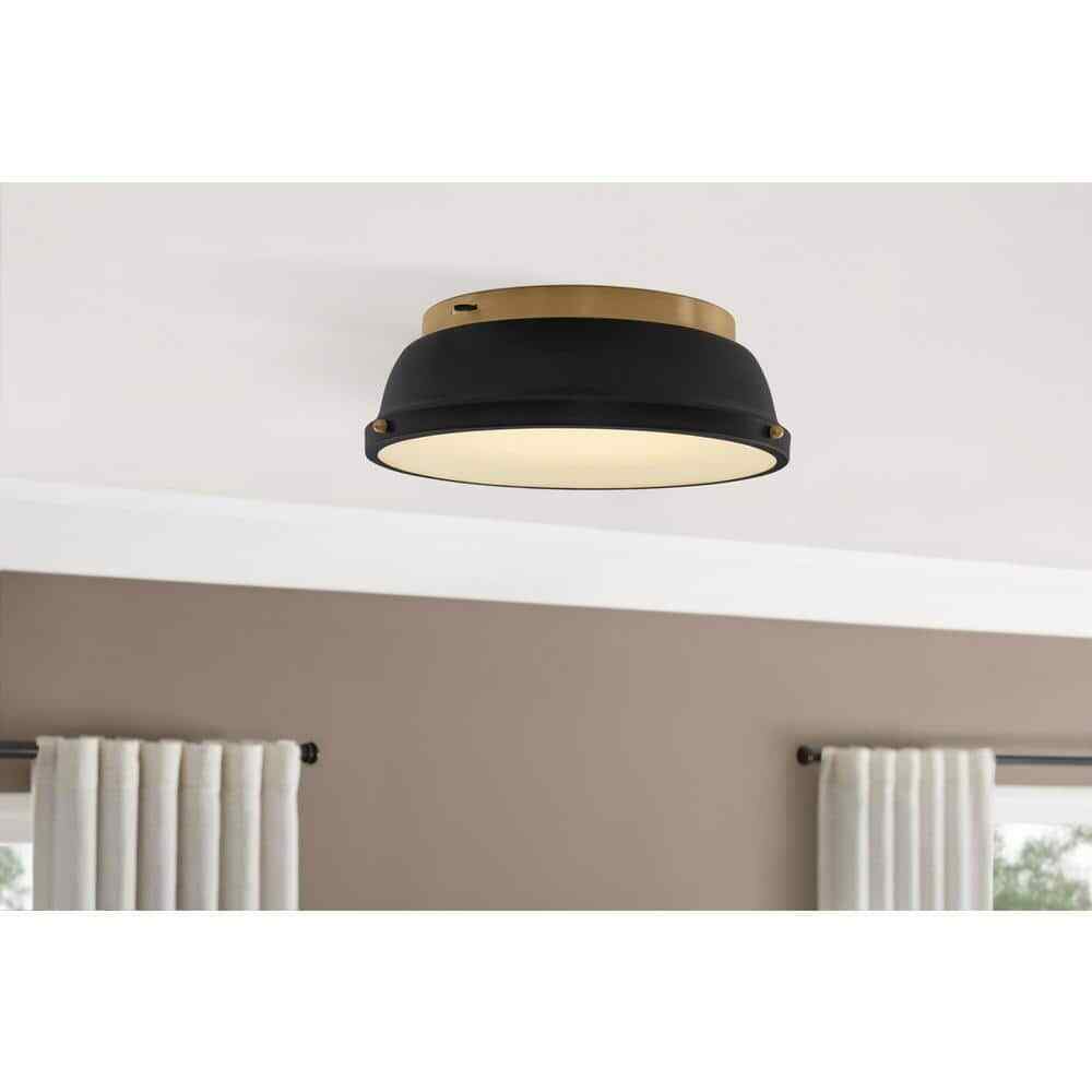 Hampton Bay Taspen 14 in. Black and Antique Brass LED Flush Mount Ceiling Light