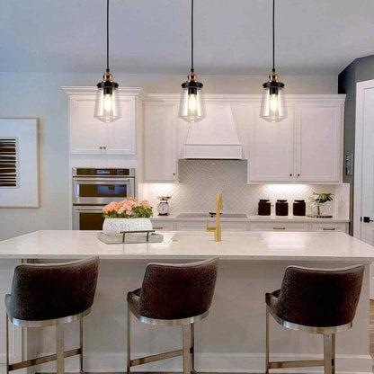 Uolfin Modern Kitchen Island Chandelier Pendant Light 1-Light Black and Brass