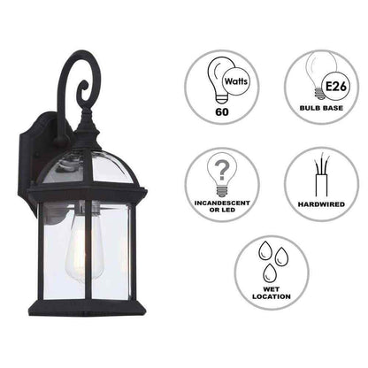 Bel Air Lighting Wentworth Small Black Outdoor Wall Light Fixture w/ Clear Glass