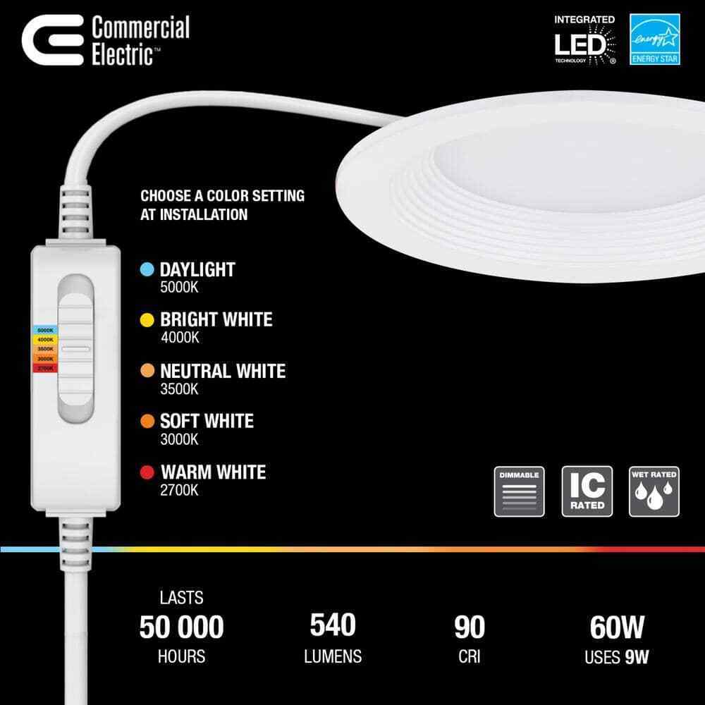 Commercial Electric Slim Baffle 4 in. Color Selectable Recessed LED Kit 4-Pack