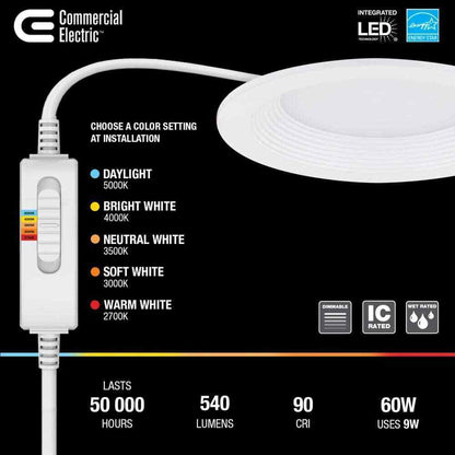 Commercial Electric Slim Baffle 4 in. Color Selectable Recessed LED Kit 4-Pack