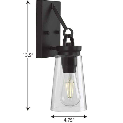 Progress Lighting Stockbrace 1-Light Matte Black Clear Glass Modern Wall Light