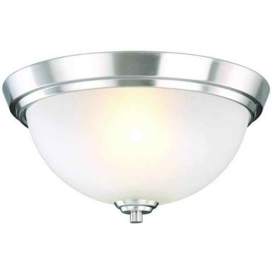 SUPERHUNTER 13.5 in. Brushed Nickel Flush Mount Fixture w/ 2 Bulbs Glass Shade