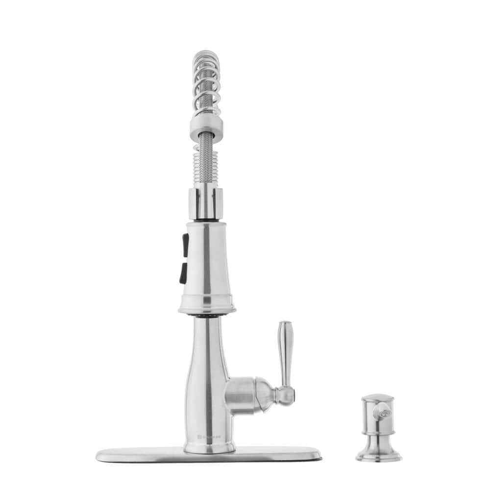 Glacier Bay Mandouri 1-Handle Spring Neck Pull Down Sprayer Kitchen Faucet SS