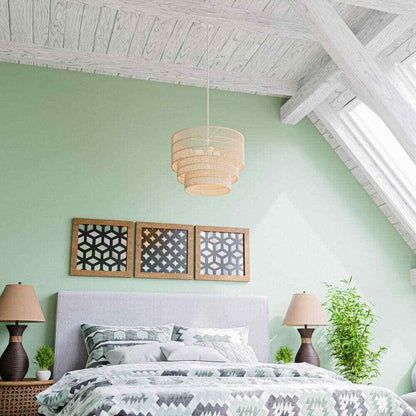 Hampton Bay Sessions 5-Light Brown Tiered Rattan Pendant