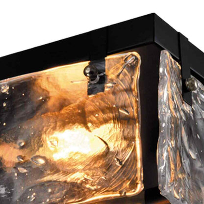Maxax Raleigh 2-Light 11.81 in. Black Flush Mount with Water Glass Shade