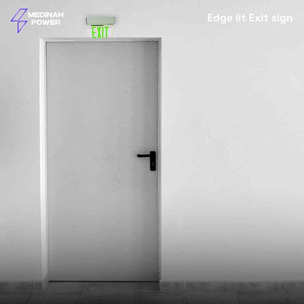 MEDINAH POWER LED Emergency Edge-Lit Exit Sign, Damp Rated GREEN Letters